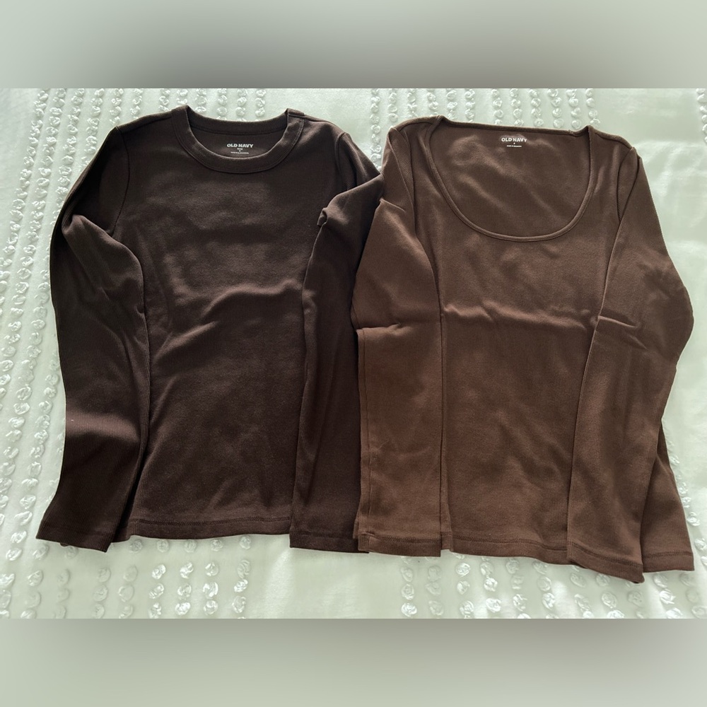 Old Navy Chocolate Brown Long Sleeve Tops (2 Cotton Tops) Size Small